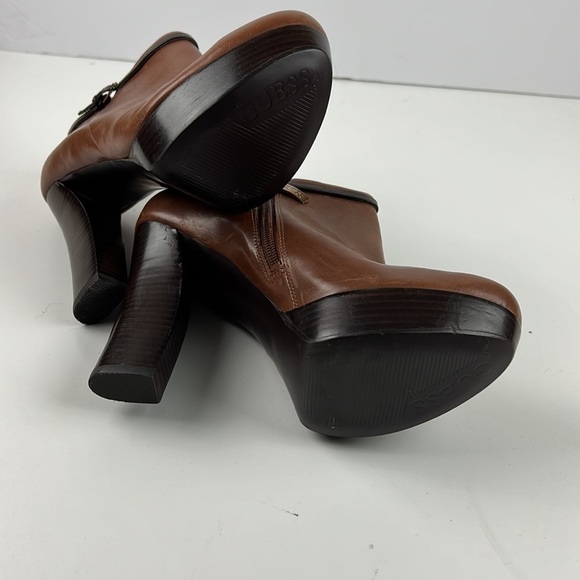 GUESS Gwalade Platform Brown Leather Booties - Picture 4 of 12